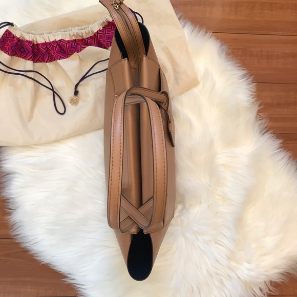 Tory Burch Small Parker Leather Tote Cardamom Navy - Picture 2 of 8